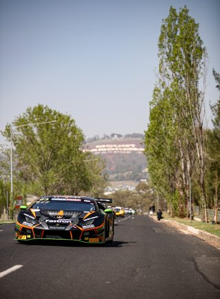 #63	Lamborghini Huracan GT3	Orange 1 FFF Racing Team	Andrea Caldarelli / Marco Mapelli / Dennis Lind Bathurst 12 Hour 2020 Parade | Kevin Pecks, Vier Communication