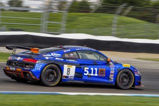#8 Audi R8 LMS GT4 of Elias Sabo, James Sofornas, and Andy Lee, GMG Racing, GT4, SRO, Indianapolis Motor Speedway, Indianapolis, IN, September 2020.
 | Brian Cleary/SRO