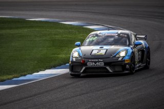 #2 Porsche 718 Cayman GT4 CS MR of Jason Bell, Andrew Davis, and Robin Lidell, GMG Racing, GT4, SRO, Indianapolis Motor Speedway, Indianapolis, IN, September 2020.
 | Brian Cleary/SRO