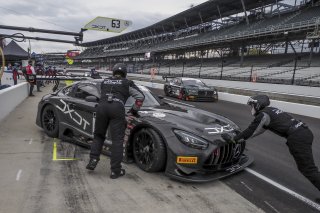 #63 Mercedes AMG GT3 of David Askew, Ryan Dalziel, and Ben Keating, DXDT Racing, GT3 Pro-Am, SRO, Indianapolis Motor Speedway, Indianapolis, IN, September 2020.
 | Brian Cleary/SRO