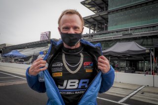 #2 Porsche 718 Cayman GT4 CS MR of Jason Bell, Andrew Davis, and Robin Lidell, GMG Racing, GT4, SRO, Indianapolis Motor Speedway, Indianapolis, IN, September 2020.
 | Brian Cleary/SRO