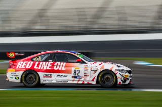 #82 BMW M4 GT4 of James Clay, Chandler Hull, and Bill Auberlen, Bimmerworld, GT4,SRO, Indianapolis Motor Speedway, Indianapolis, IN, September 2020. | Fabian Lagunas/SRO