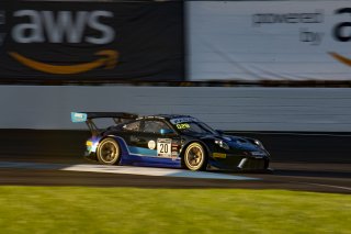 #20 Porsche GT3-R (991.ii) of Fred Poordad, Jan Heylen, and Max Root, Wright Motorsports, Intercontinental GT Challenge, GT3 Silver Cup\SRO, Indianapolis Motor Speedway, Indianapolis, IN, USA, October 2021
 | Brian Cleary/SRO
