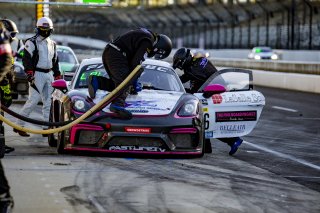 #66 Porsche 718 Cayman GT4 CLUBSPORT MR of Derek DeBoer and Spencer Pumpelly, TRG-The Racers Group, Pro-Am, Pirelli GT4 America, SRO, Indianapolis Motor Speedway, Indianapolis, IN, USA, October 2021
 | Brian Cleary/SRO