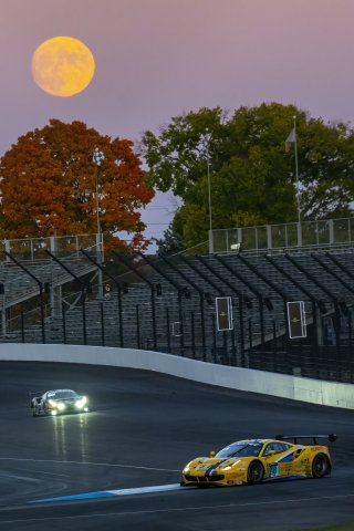 #218 Ferrari 488 GT3 of Jarett Andretti, Jeff Westphal and Ryan Briscoe, Andretti Autosport x Vital Speed, Pro, full, moon, SRO America, Indianapolis Motor Speedway, Indianapolis, Indiana, Oct 2022.
 | Brian Cleary/SRO  