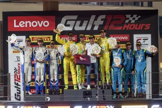 Overall Podium (l-r) #46 Team WRT BMW M4 GT3 of Valentino Rossi / Dries Vanthoor / Nick Yelloly - #99 Mercedes-AMG Team GruppeM Racing Mercedes-AMG GT3 of Maro Engel / Luca Stolz / Mikael Grenier - #14 Mercedes-AMG Team 2 Seas Mercedes-AMG GT3 of Jules Go | SRO / JEP