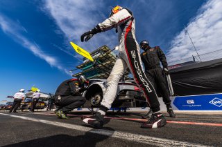 #61 Porsche 992 GT3 R of Adrian D'Silva, Brendon Leitch, and Bastian Buus, EBM, IGTC, Pro-Am, FANATEC GT World Challenge America Powered by AWS, INDY, Indianapolis, October 3 - 6 2024.
 | Fabian Lagunas/SRO