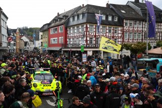 Kevin Estre, Ayhancan G&cedil;ven, Thomas Preining, Manthey, adenau, nurburgring, city street, cloudy, parade, portrait, porsche 911 gt3 r, manthey racing, crowd, red bull, motul, wide angle, high angle, excitement, focus
 | Gruppe C Photography