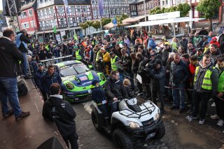 Daan Arrow, Patrick Assenheimer, Tobias M&cedil;ller, Dylan Pereira, 48 LOSCH Motorsport by BLACK FALCON, adenau, nurburgring, city square, cobblestone street, cloudy, daylight, parade, start, portrait, porsche 911 gt3 r, liqui moly, crowd, atv, gran turismo, w | Gruppe C Photography