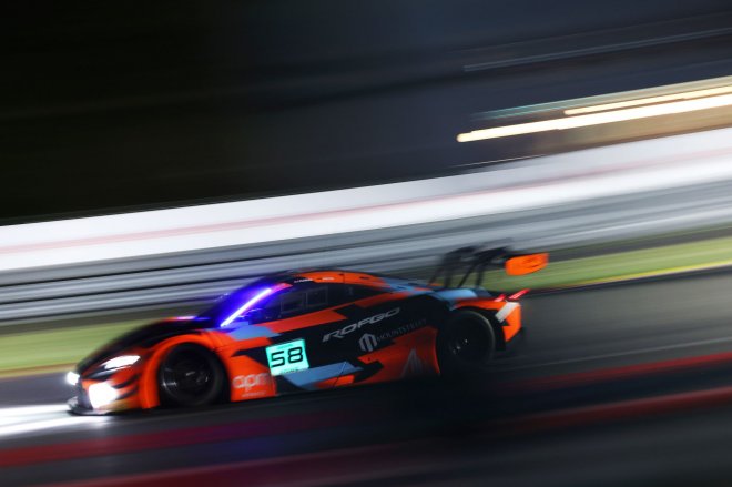 NIGHT PRACTICE: Garage 59 McLaren leads the way after dark